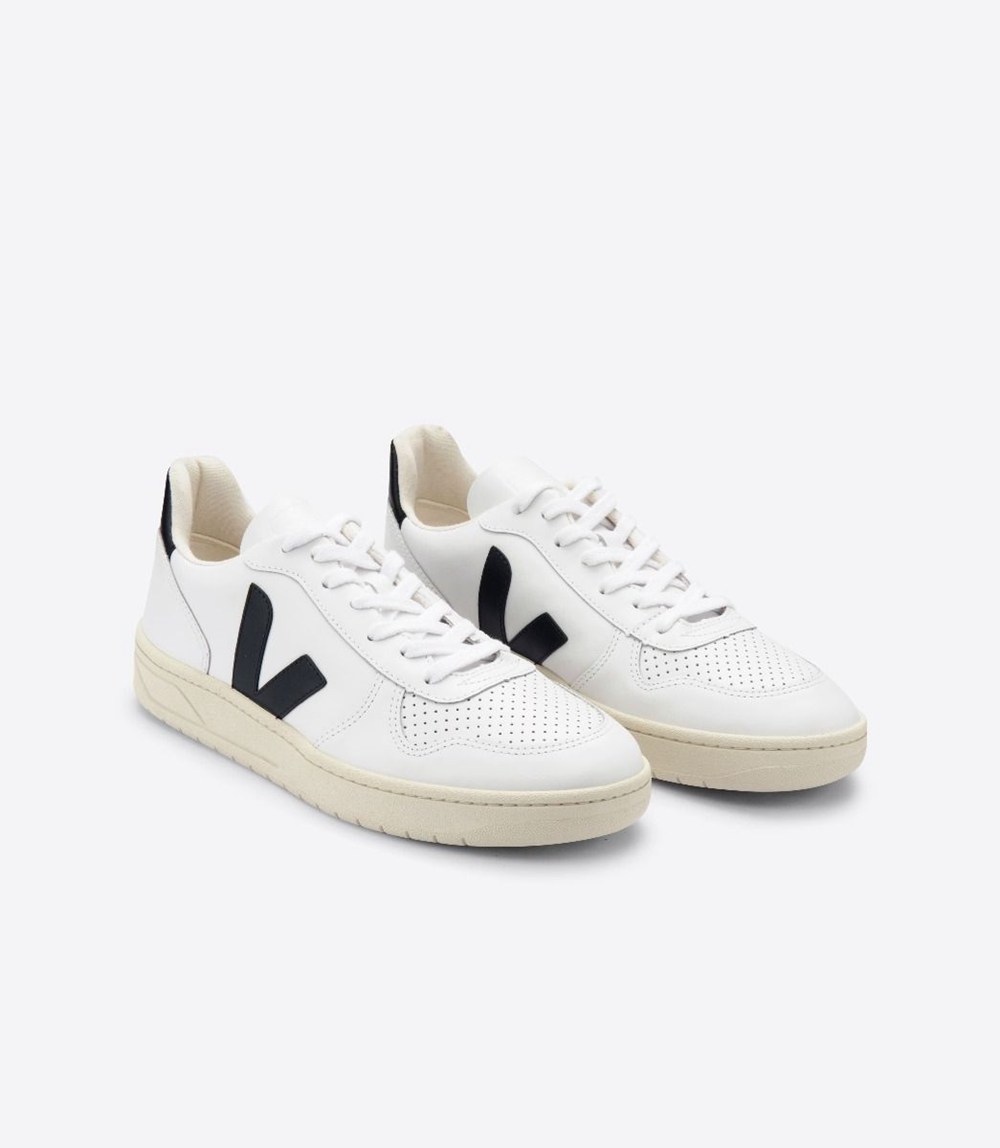 Tenis Veja Hombre - V-10 Cuero - Blancos/Negros - 358DNRFGX